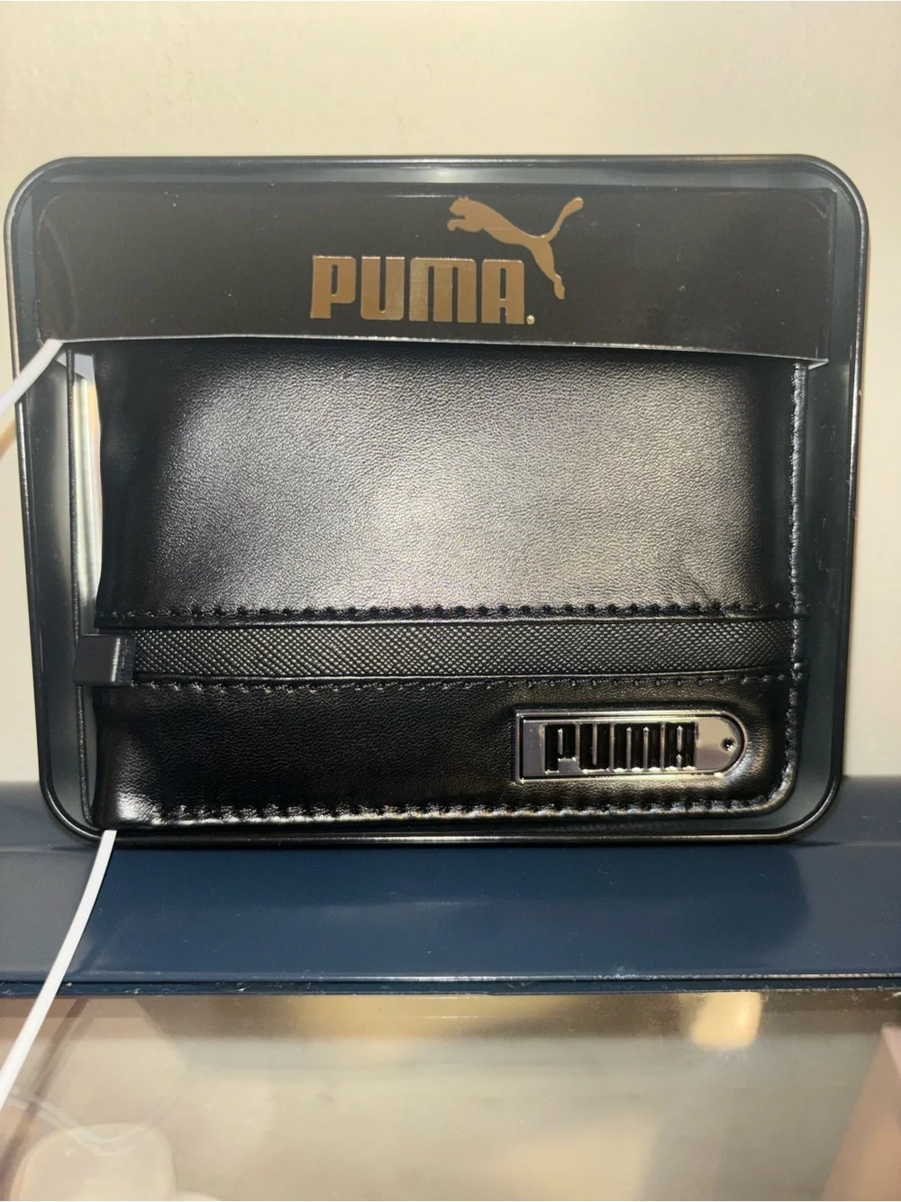 Puma Black Wallet with Gold Logo Accent